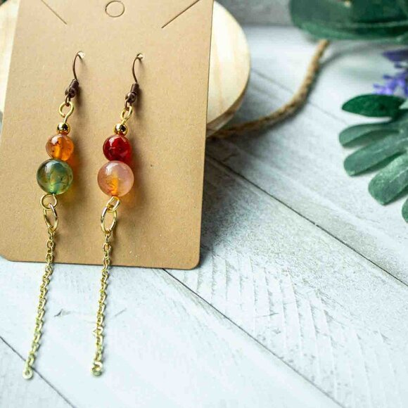 Multicolor Agate - Gold - Dangle Earrings - Picture 12 of 12